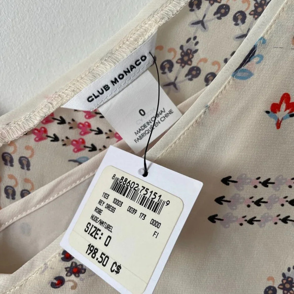 Club Monaco 100% Silk Ruffle Hem Sleeveless Dress NWT Size 0 - Picture 5 of 6